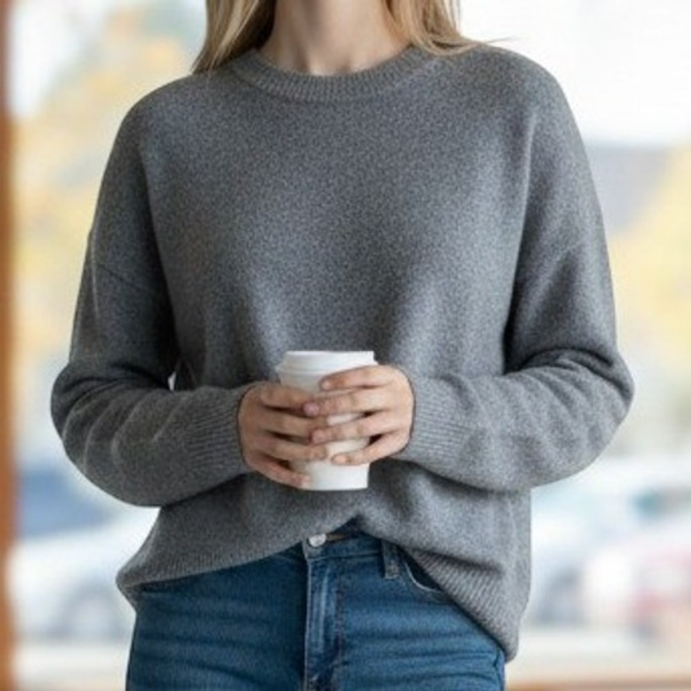 LOFT Sweater (M) Gray EXCELLENT Crewneck Long Sleeve Cotton Blend Knit
